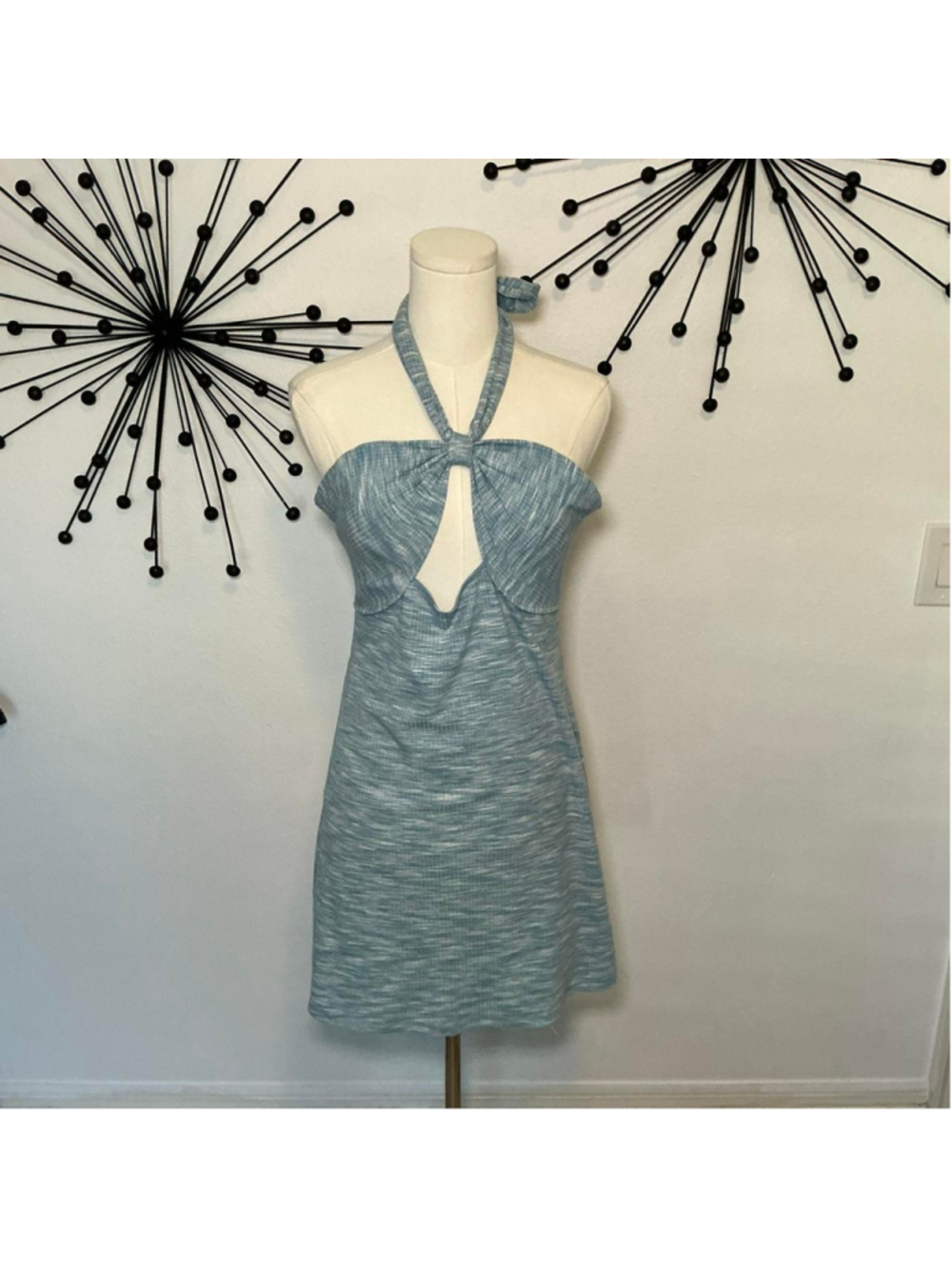 Forever 21 blue halter cutout mini dress open front tie neck
